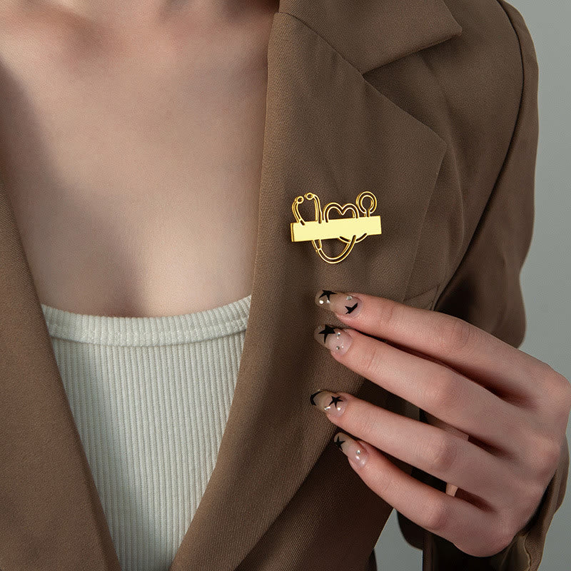 Spilla stetoscopio a striscia lunga in oro personalizzabile con il tuo nome