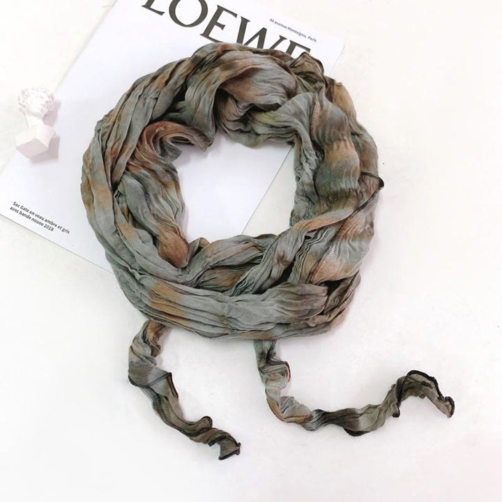 Sciarpa lunga sottile e stropicciata con effetto tie-dye da donna