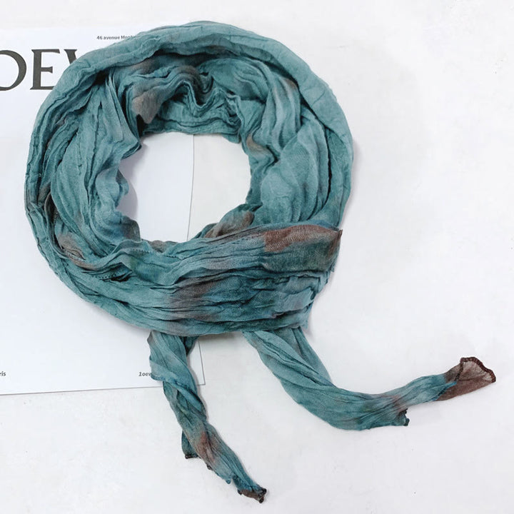 Sciarpa lunga sottile e stropicciata con effetto tie-dye da donna