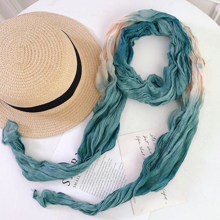 Sciarpa lunga sottile e stropicciata con effetto tie-dye da donna