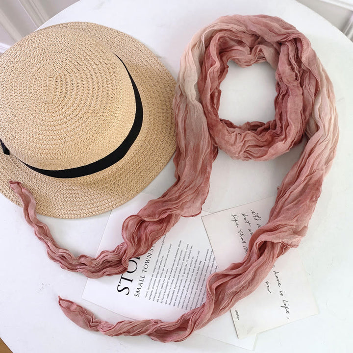 Sciarpa lunga sottile e stropicciata con effetto tie-dye da donna