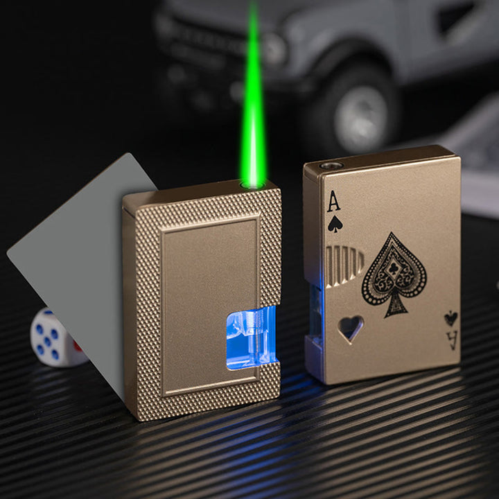 Accendino a butano ricaricabile con serbatoio d'aria visibile luminoso Poker