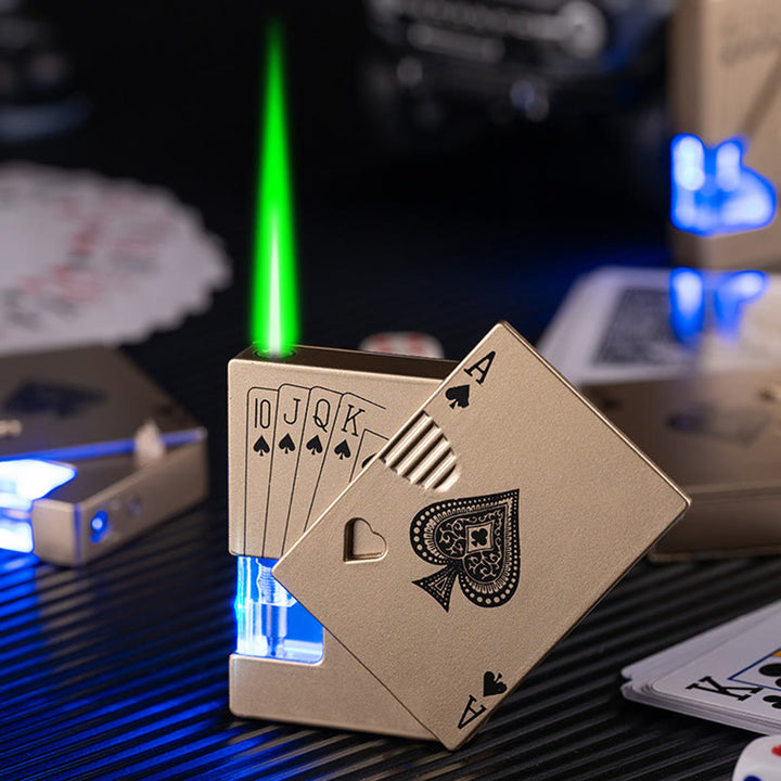 Accendino a butano ricaricabile con serbatoio d'aria visibile luminoso Poker