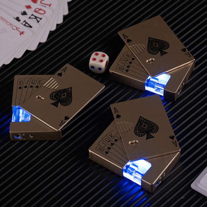Accendino a butano ricaricabile con serbatoio d'aria visibile luminoso Poker