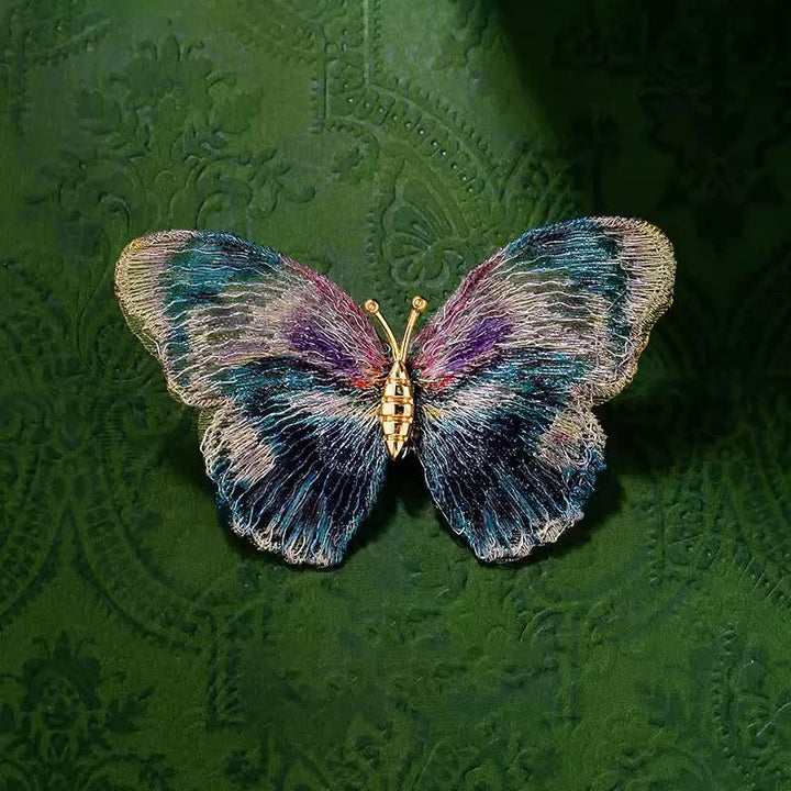 Spilla a forma di farfalla ricamata delicata da donna - Blu - image 0