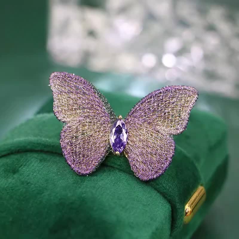 Spilla da donna con cristalli a forma di farfalla ricamata a mano - Viola - image 5