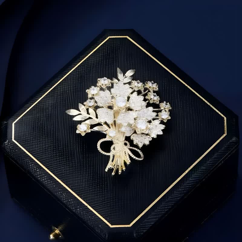Spilla da sposa con bouquet di fiori in strass dorati da donna