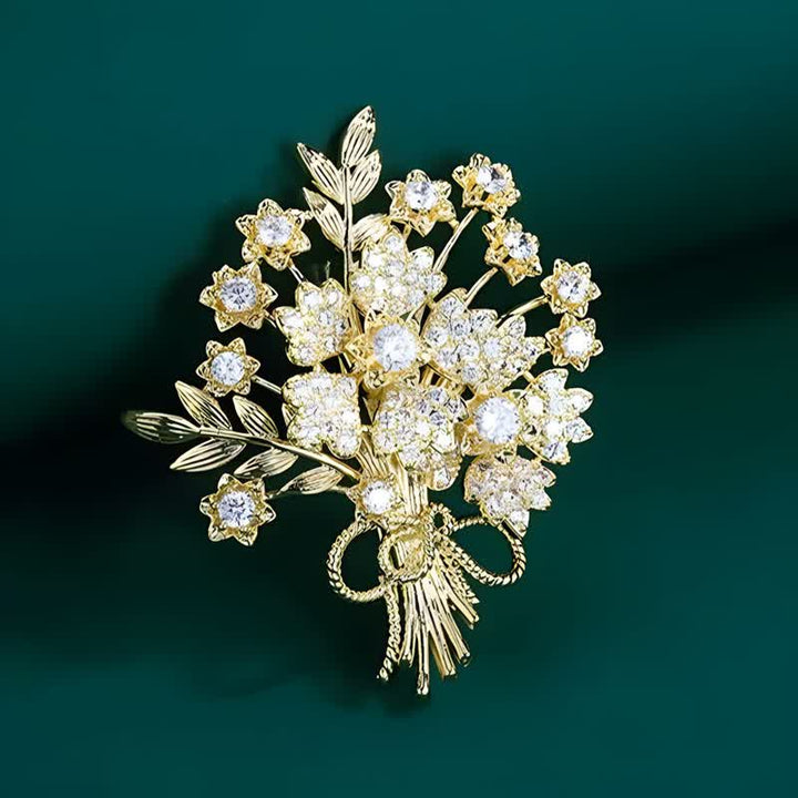 Spilla da sposa con bouquet di fiori in strass dorati da donna