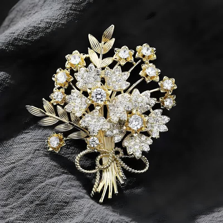 Spilla da sposa con bouquet di fiori in strass dorati da donna