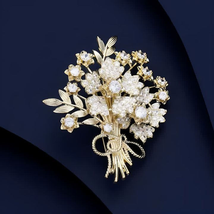 Spilla da sposa con bouquet di fiori in strass dorati da donna