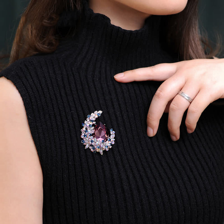 Spilla da donna a forma di mezzaluna con cristalli lucidi - image 3