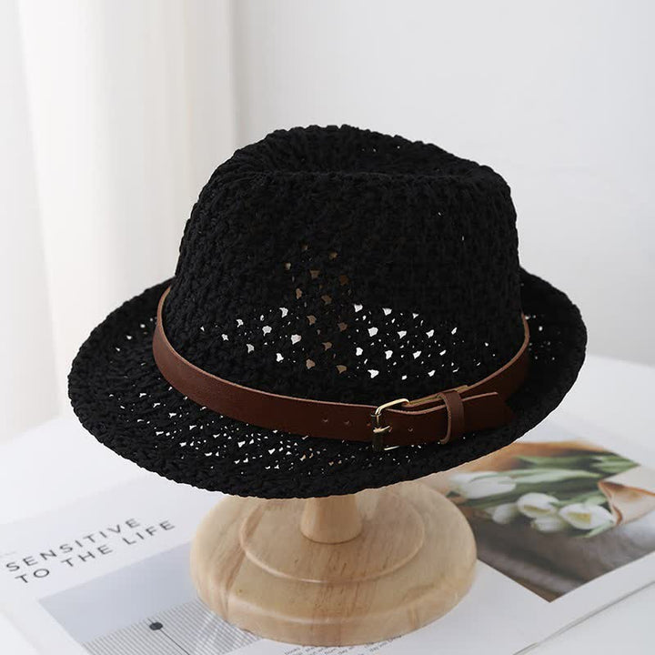 Cappello da uomo in stile classico britannico con cinturino in pelle e paglia Fedora