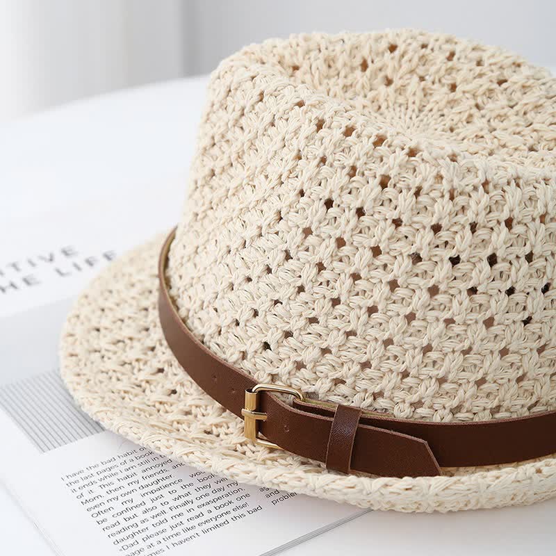 Cappello da uomo in stile classico britannico con cinturino in pelle e paglia Fedora