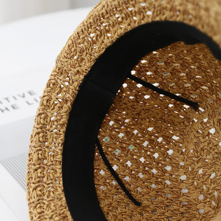 Cappello da uomo in paglia estiva pieghevole con cinturino in pelle