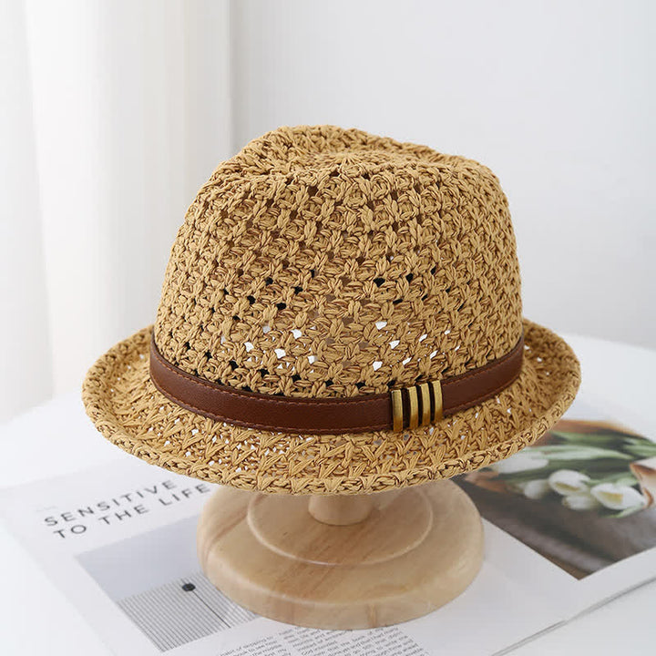 Cappello da uomo in paglia estiva pieghevole con cinturino in pelle