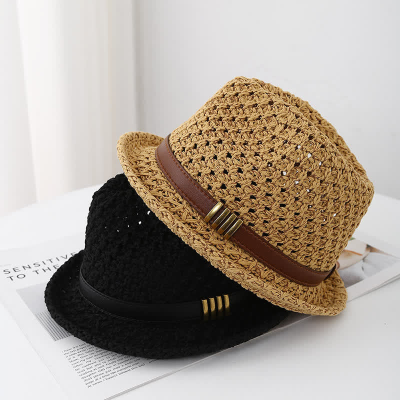 Cappello da uomo in paglia estiva pieghevole con cinturino in pelle