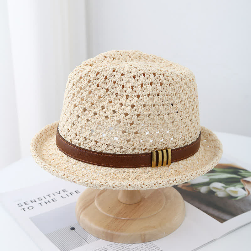 Cappello da uomo in paglia estiva pieghevole con cinturino in pelle - Avorio - M (22"-22 7/8") - image 6