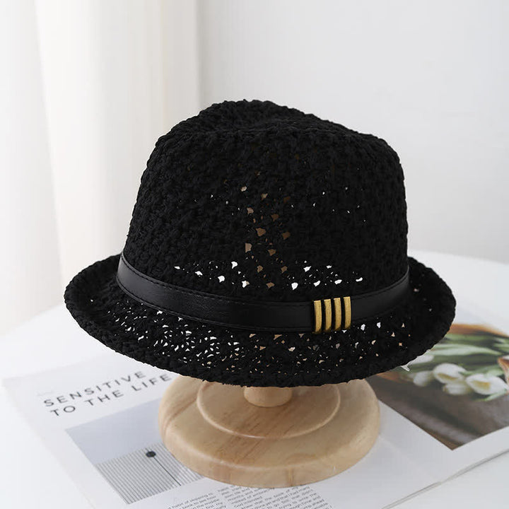 Cappello da uomo in paglia estiva pieghevole con cinturino in pelle