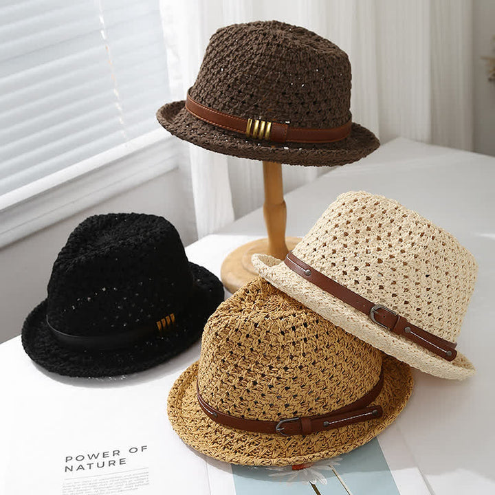 Cappello da uomo in paglia estiva pieghevole con cinturino in pelle