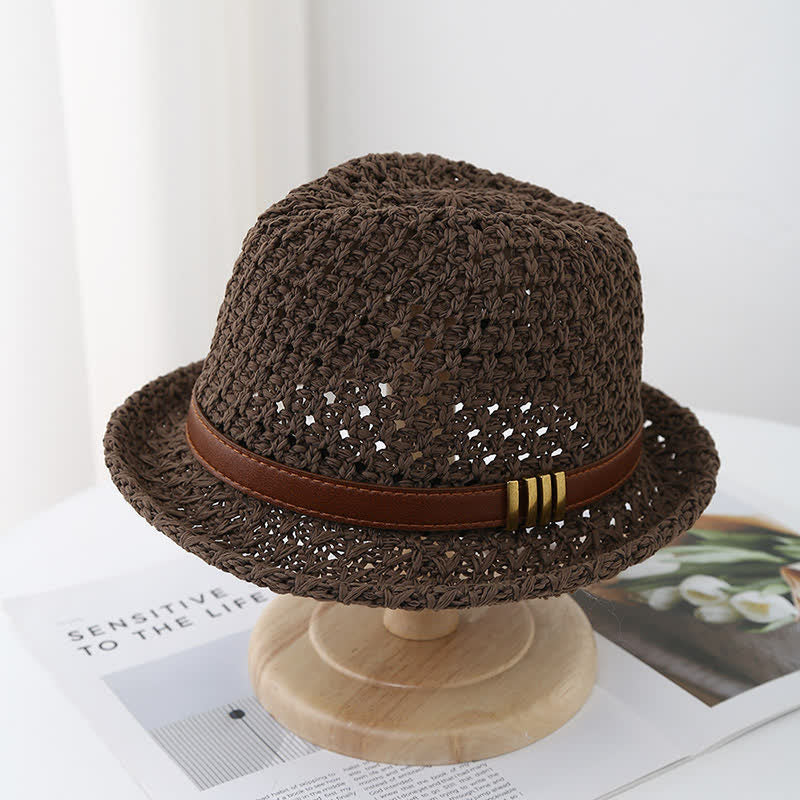 Cappello da uomo in paglia estiva pieghevole con cinturino in pelle - Caffè - M (22"-22 7/8") - image 8