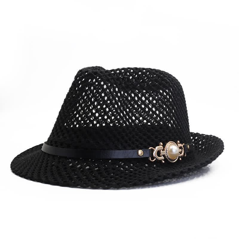 Cappello Panama Fedora da uomo in maglia traspirante - Nero - Regolabile (21 5/8"-23 1/4") - image 1