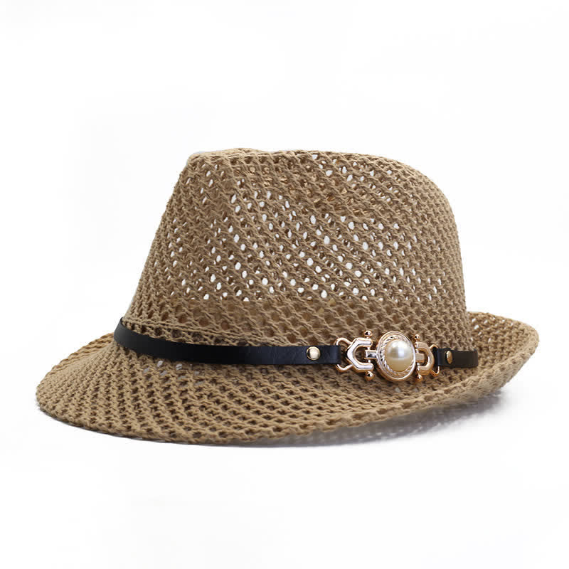 Cappello Panama Fedora da uomo in maglia traspirante - Cachi - Regolabile (21 5/8"-23 1/4") - image 1