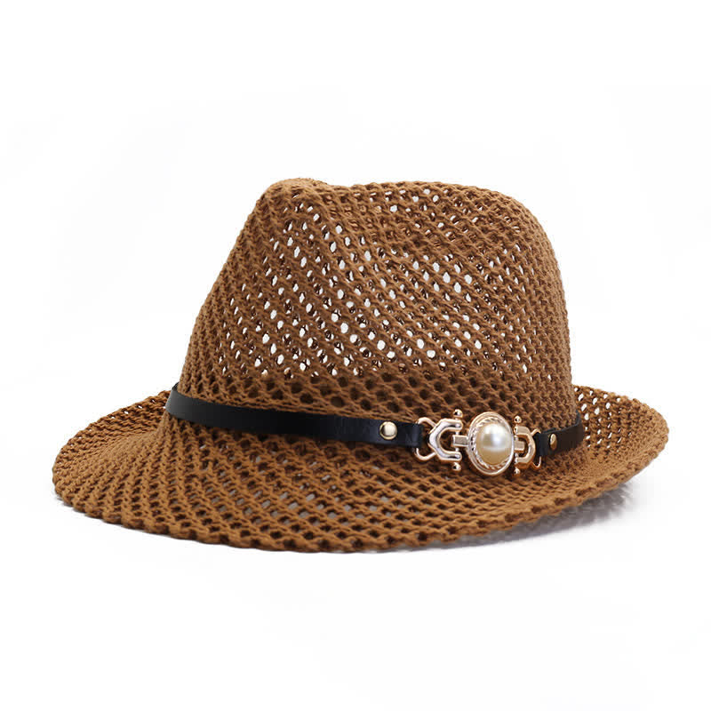 Cappello Panama Fedora da uomo in maglia traspirante - Caffè - Regolabile (21 5/8"-23 1/4") - image 0