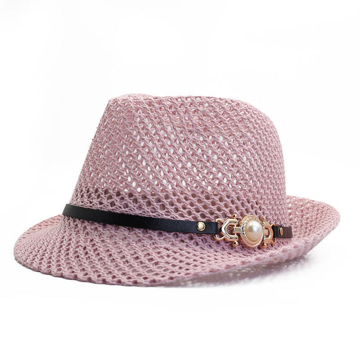 Cappello Panama Fedora da uomo in maglia traspirante - Rosa - Regolabile (21 5/8"-23 1/4") - image 2
