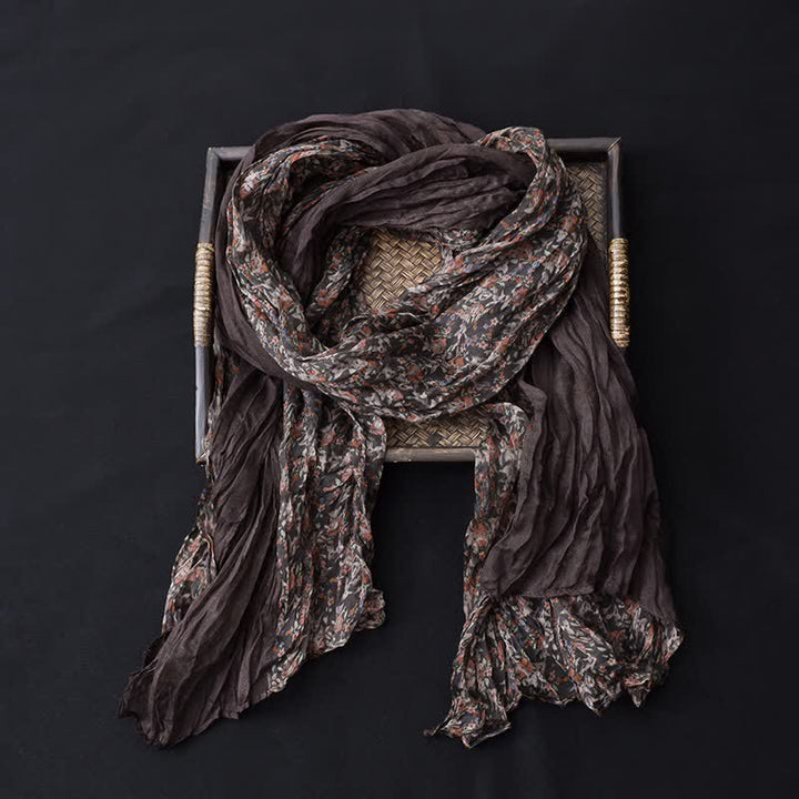 Sciarpa sottile in cotone e lino con patchwork floreale da donna