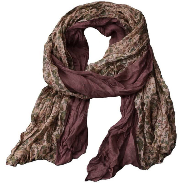 Sciarpa sottile in cotone e lino con patchwork floreale da donna