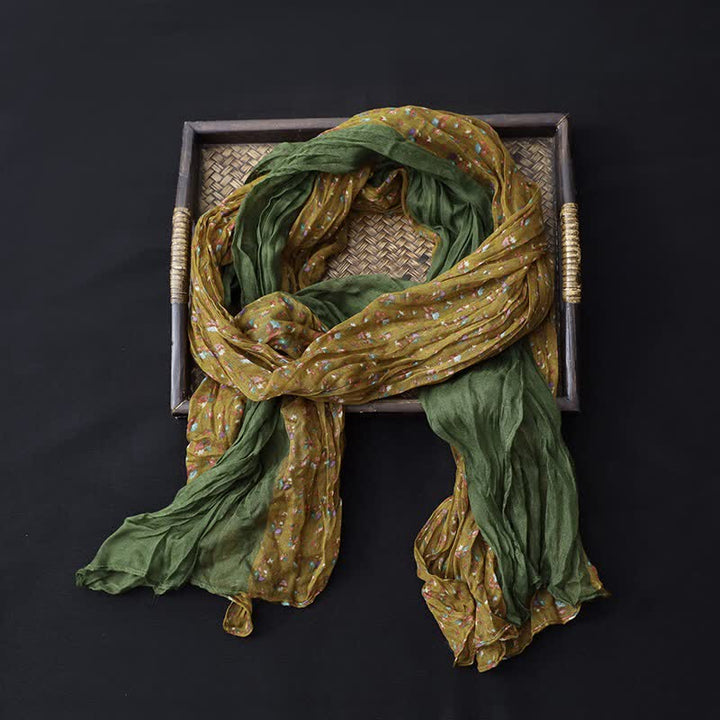 Sciarpa sottile in cotone e lino con patchwork floreale da donna
