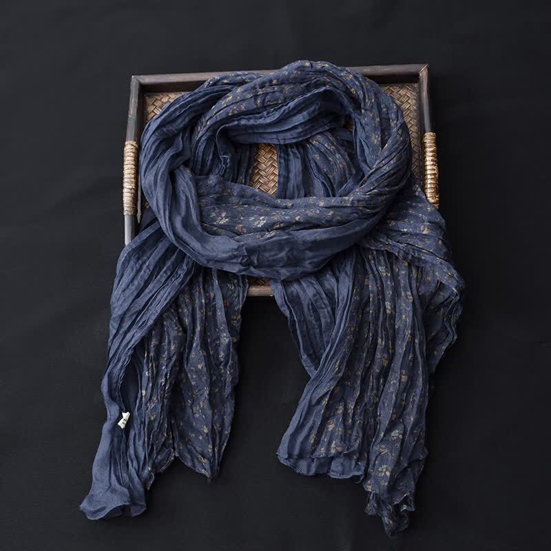 Sciarpa sottile in cotone e lino con patchwork floreale da donna