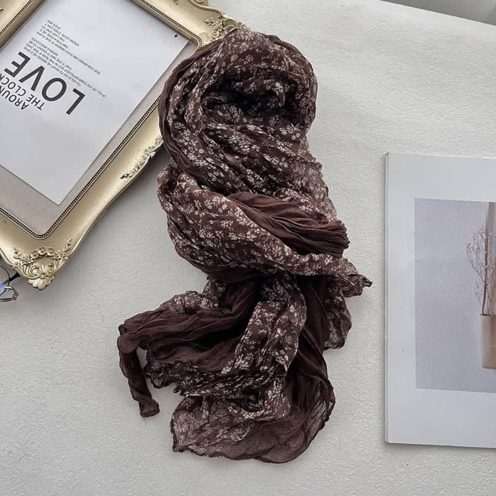 Sciarpa sottile in lino e cotone con pieghe floreali artistiche da donna - Caffè - image 4