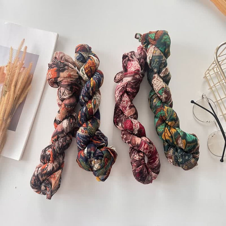 Sciarpa autunnale sottile in lino e cotone plissettato in stile etnico da donna