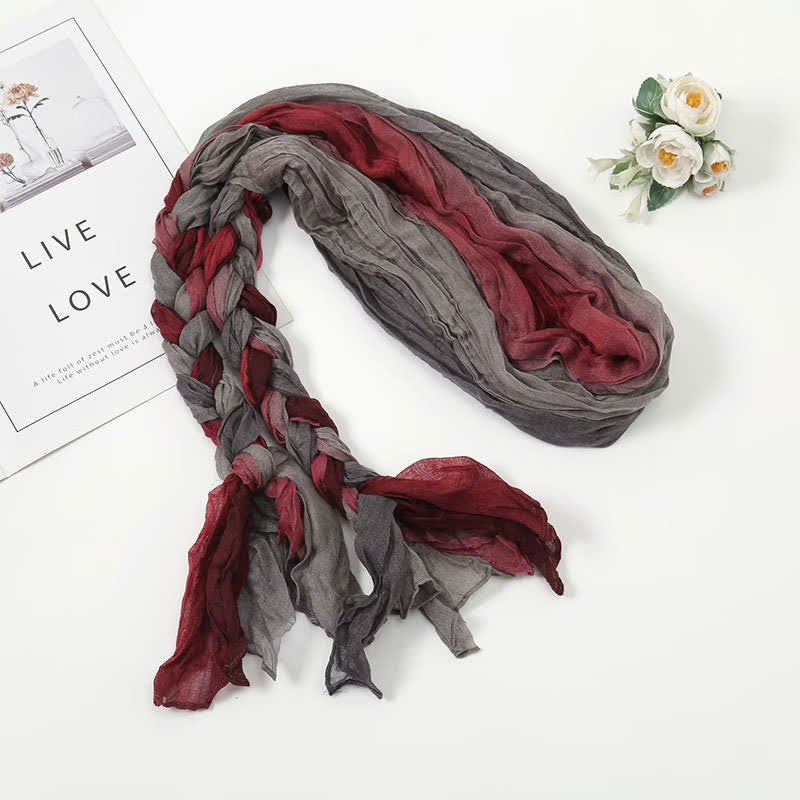 Sciarpa in pelle intrecciata con nodo e fascia colorata da donna - Borgogna - image 2