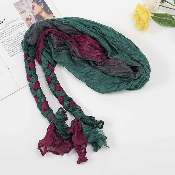 Sciarpa in pelle intrecciata con nodo e fascia colorata da donna - Verde mare - image 10