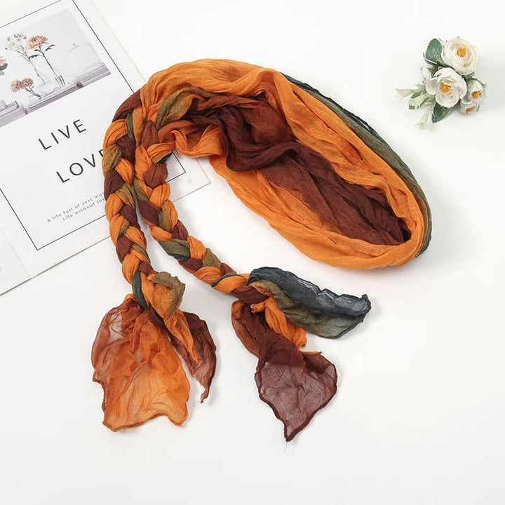 Sciarpa in pelle intrecciata con nodo e fascia colorata da donna - Arancia - image 6