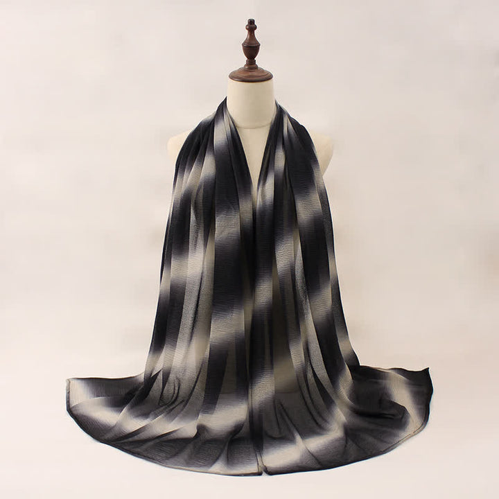 Sciarpa estiva sottile unisex a righe con pieghe e colori sfumati - Nero - image 11