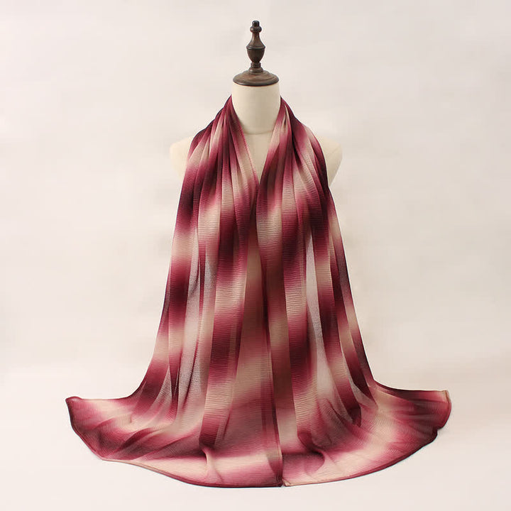 Sciarpa estiva sottile unisex a righe con pieghe e colori sfumati - Rosso scuro - image 1