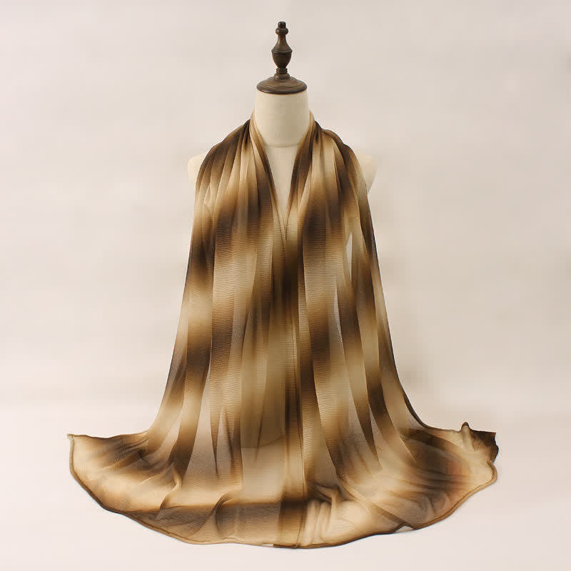 Sciarpa estiva sottile unisex a righe con pieghe e colori sfumati - Caffè - image 6
