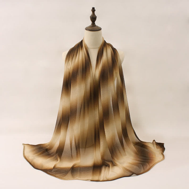 Sciarpa estiva sottile unisex a righe con pieghe e colori sfumati - Caffè - image 6