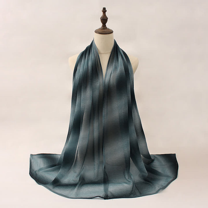 Sciarpa estiva sottile unisex a righe con pieghe e colori sfumati - Blu acciaio scuro - image 9