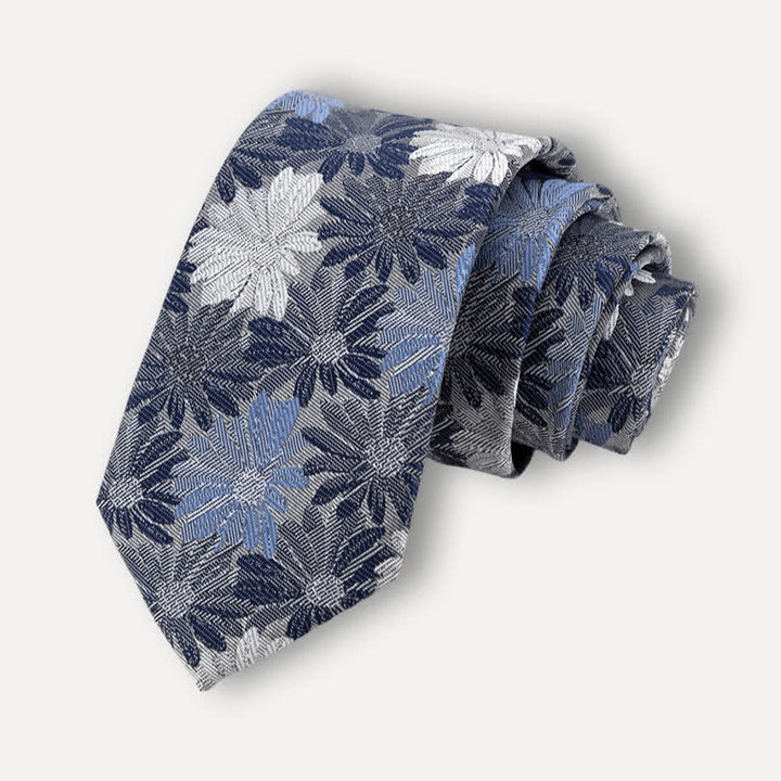Cravatta floreale da uomo con margherite blu e grigie
