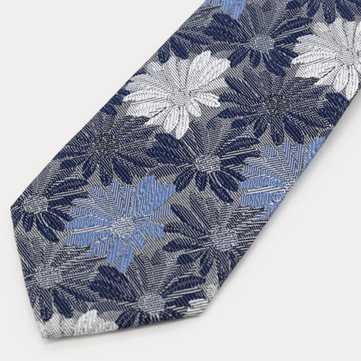 Cravatta floreale da uomo con margherite blu e grigie
