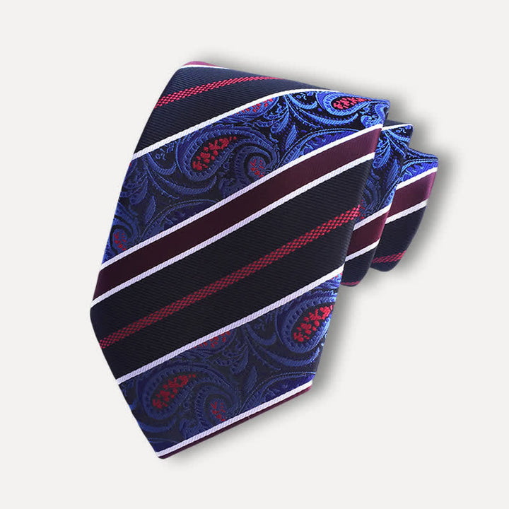 Cravatta da uomo con motivo Paisley a righe blu navy e nero