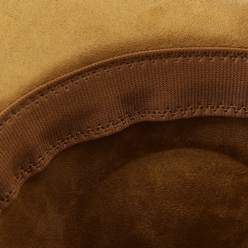 Cappello da cowboy in pelle scamosciata con fascia decorativa etnica in piume
