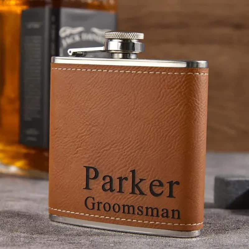 Fiaschetta portatile personalizzata in pelle incisa da 6 once
