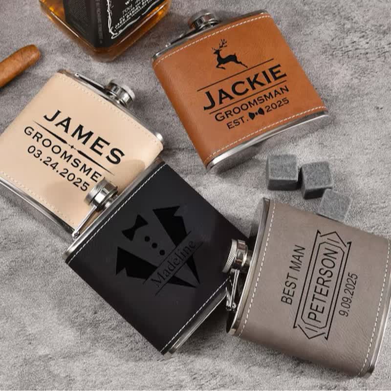 Fiaschetta portatile personalizzata in pelle incisa da 6 once