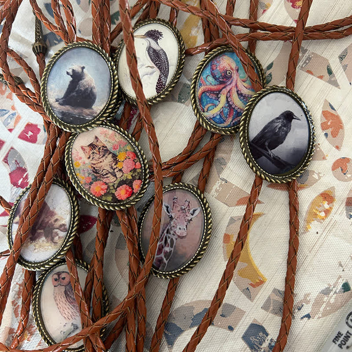 Cravatta Bolo in pelle marrone con foto personalizzata divertente