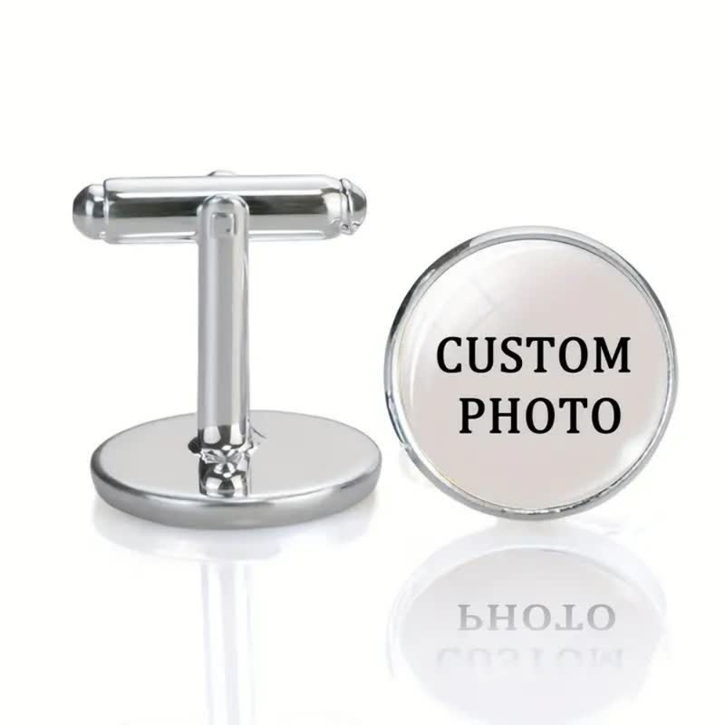 1 paio di gemelli commemorativi creativi personalizzati con la tua foto - Argento - image 2